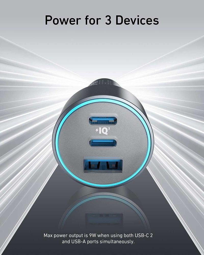 Anker 535 USB-C зарядно за кола,67W,Fast Charger,с 3 порта,PIQ 3.0